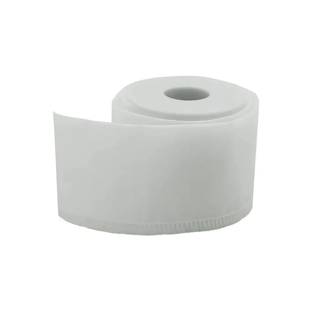 White filter tube sleeve on a roll, with a ribbed bottom edge.
