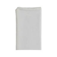 A single, translucent white filter bag lies flat on a white background.