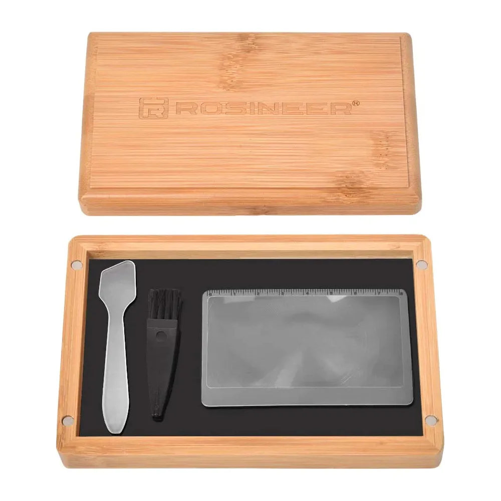 Rosineer bamboo pollen storage sifter base tray box with tools.