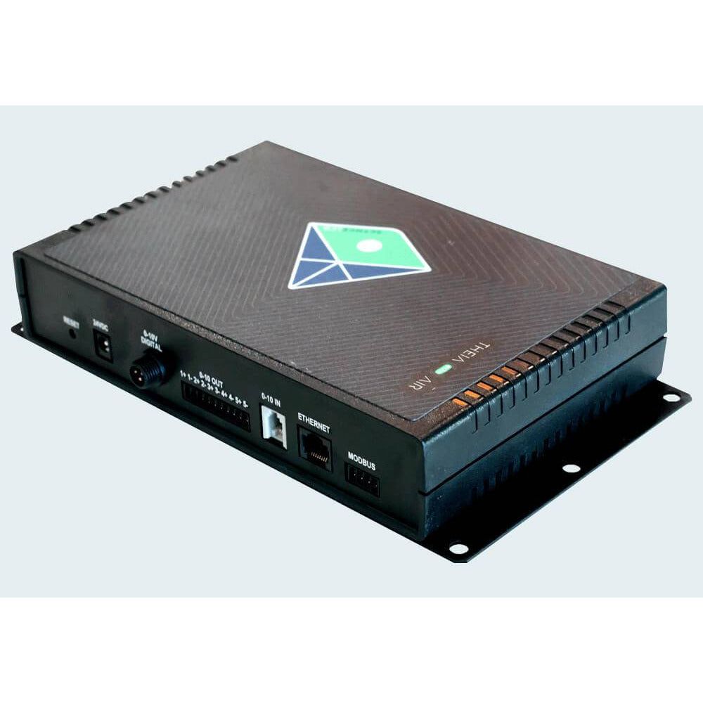 Black Scynce Theia Echo Air LED controller with inputs for digital, 0-10V, Ethernet, and Modbus.
