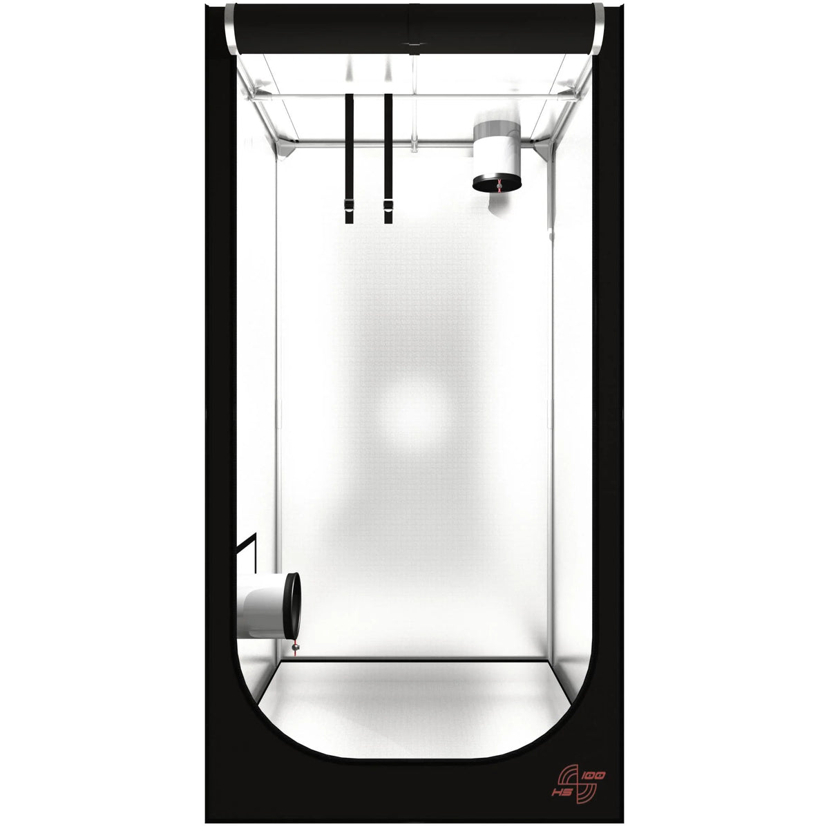 Secret Jardin Hydro Shoot V2 100 hydroponic grow tent with white interior walls and ventilation ports.