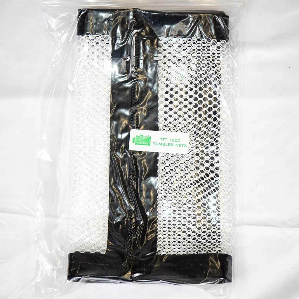 Black mesh netting with holes, in plastic packaging, for a TTT-1600 Tumble Trimmer.