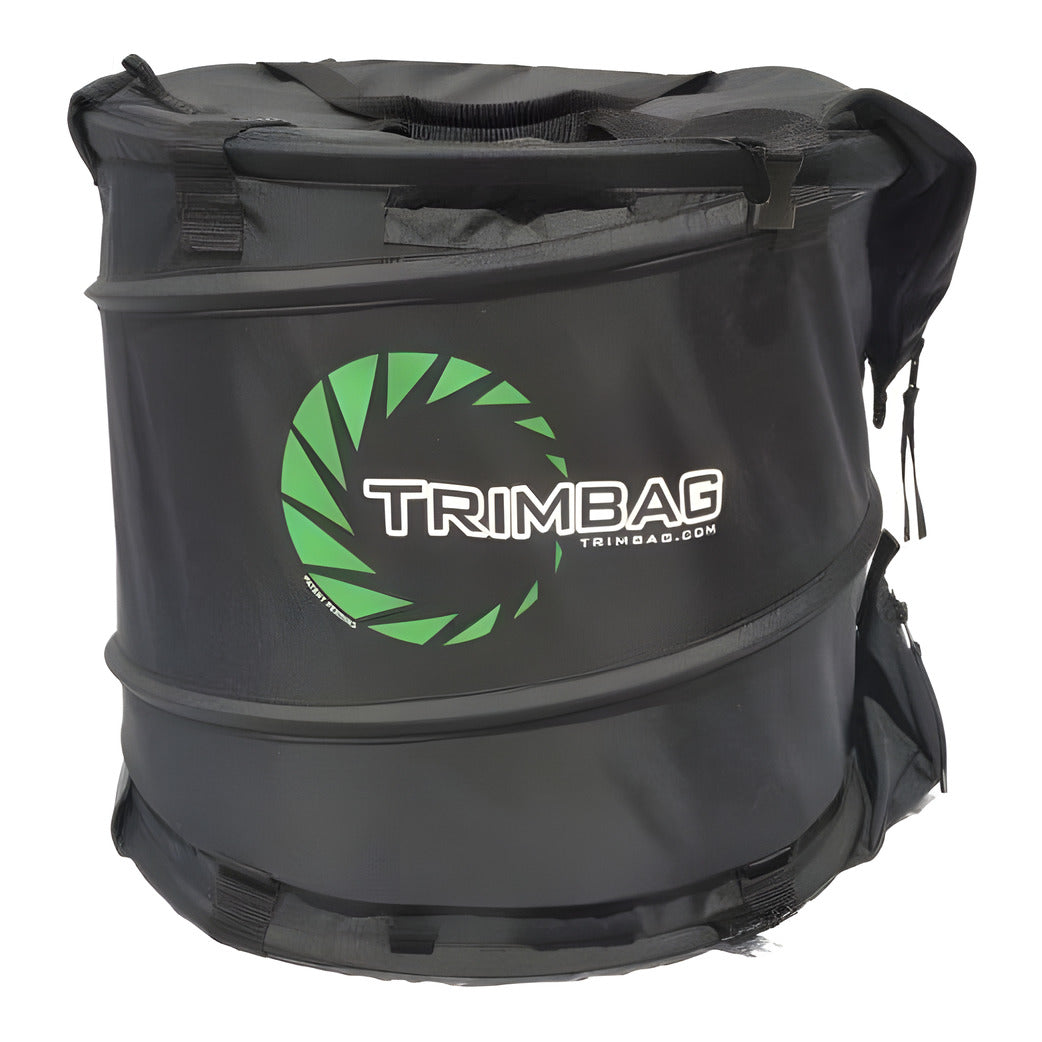 Black collapsible trim bag with green logo and "TRIMBAG.COM" text.