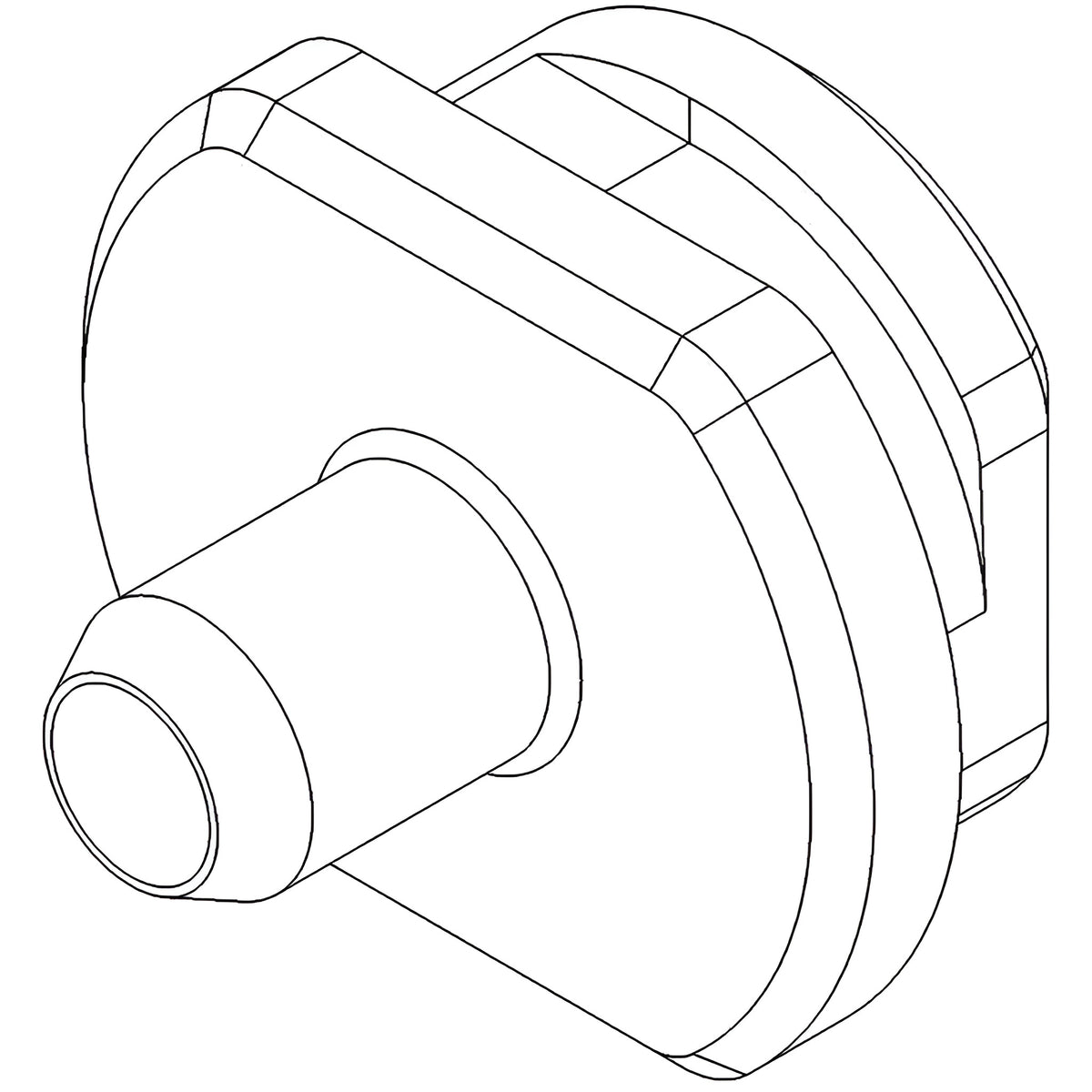 3D wireframe of a bucking tube with a protruding spindle, featuring grooved and cylindrical surfaces.