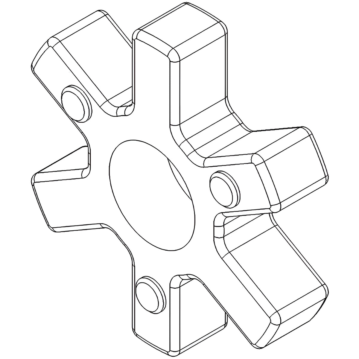 Wireframe rendering of a star-shaped rubber spider with round protruding elements.