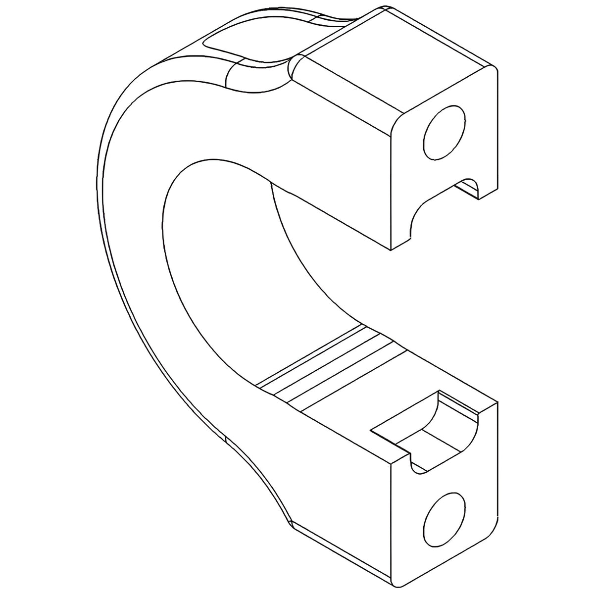 Isometric line drawing of a U-shaped metal component with two rectangular mounting blocks.