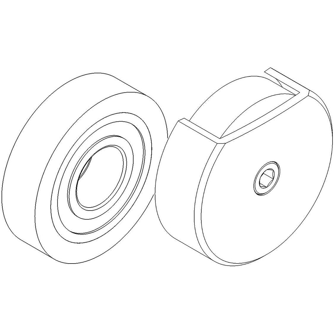 Wireframe illustration of a bearing and bearing cover, separated.