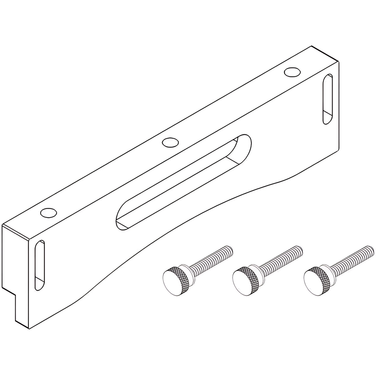 Drawing of a triminator XL dry detent block with three knurled screws.