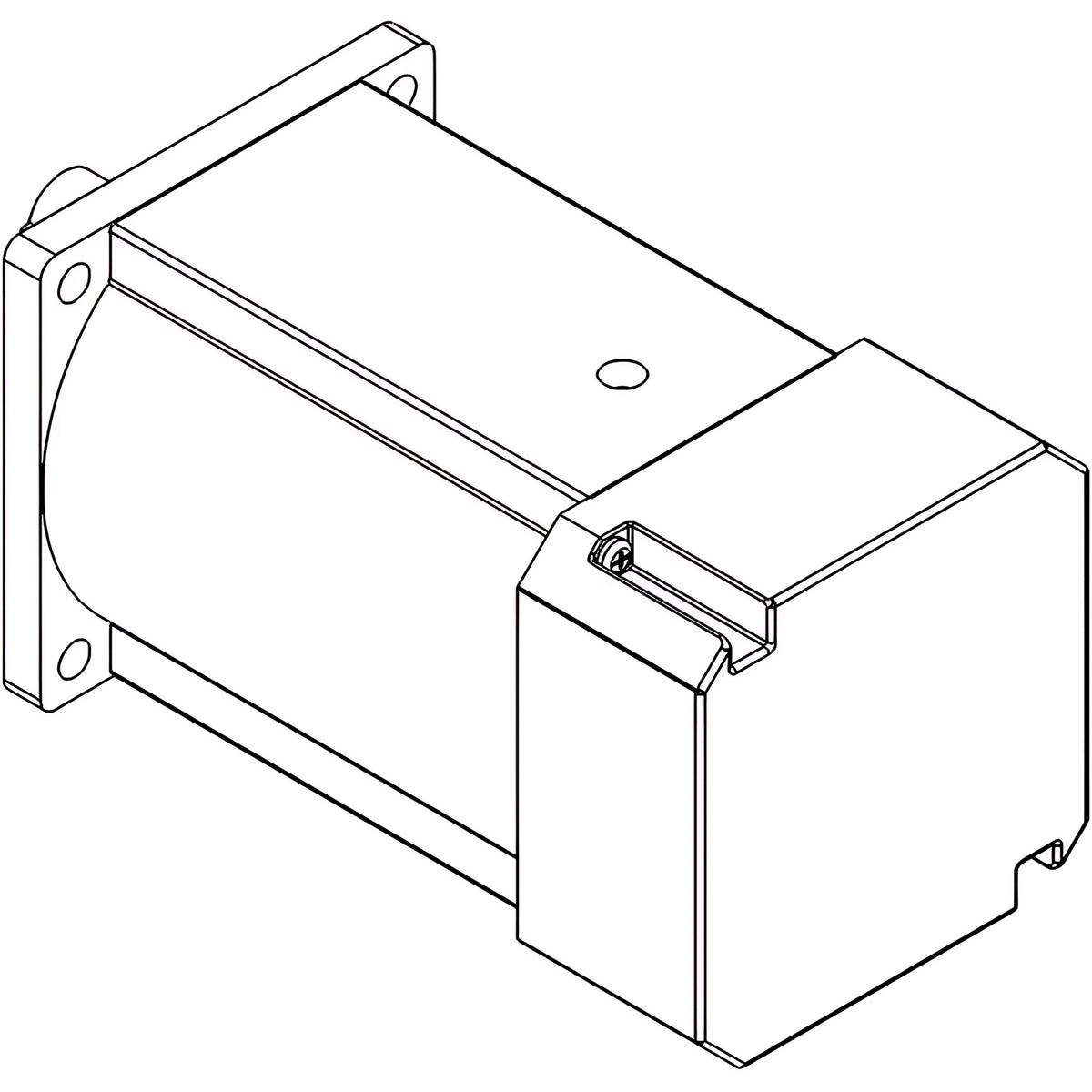 Isometric line drawing of a dry motor with a square mounting flange and a rectangular housing.