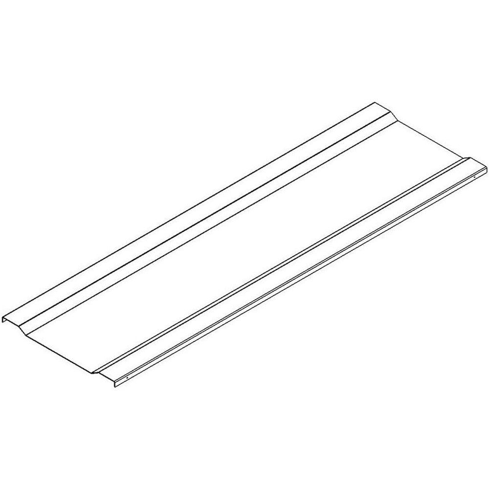A black and white line drawing of a long, flat, metal trim piece with raised edges.