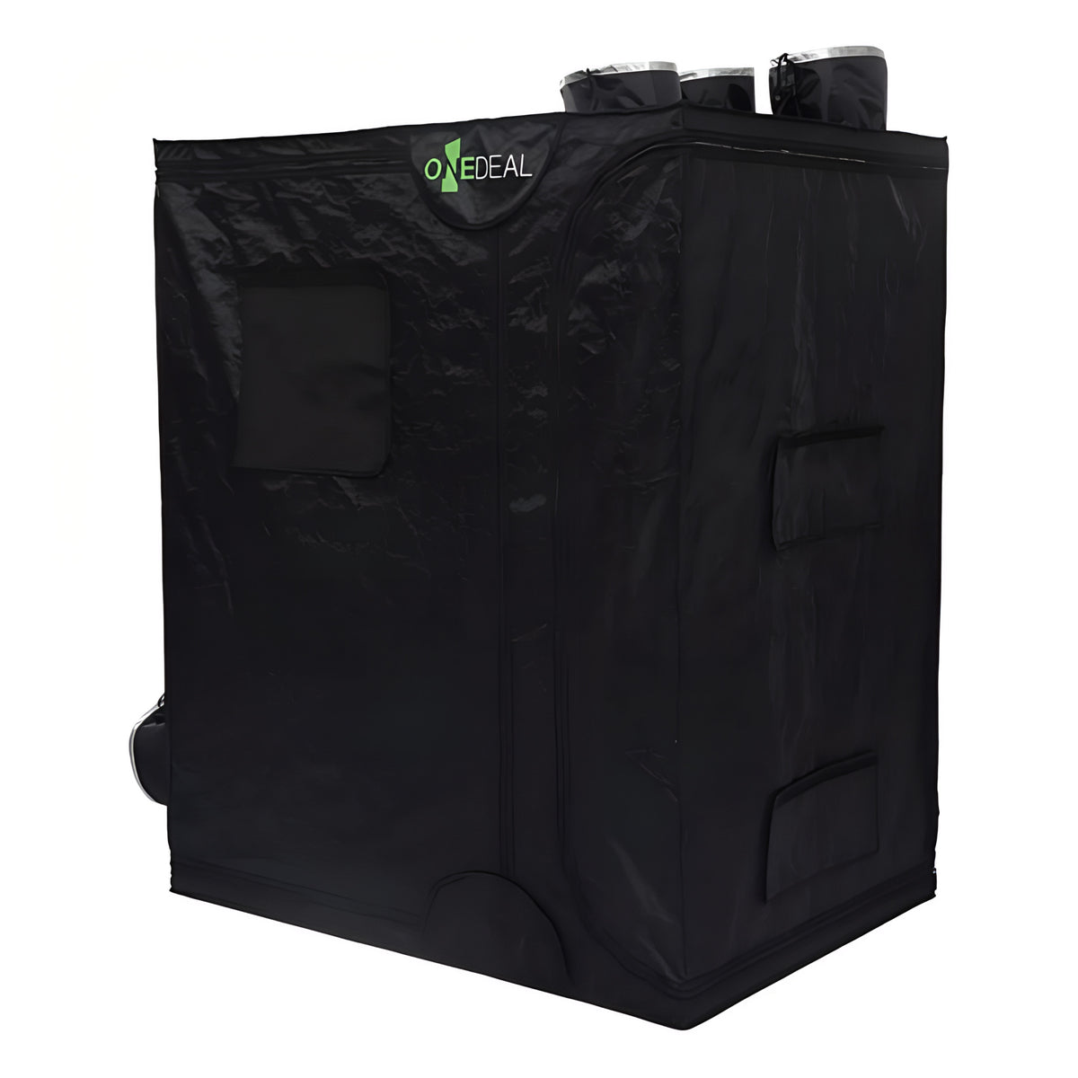 Black grow tent with OGNEDEAL logo, vents, and windows.