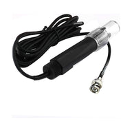 Inline pH sensor with a clear top, black body, and BNC connector.