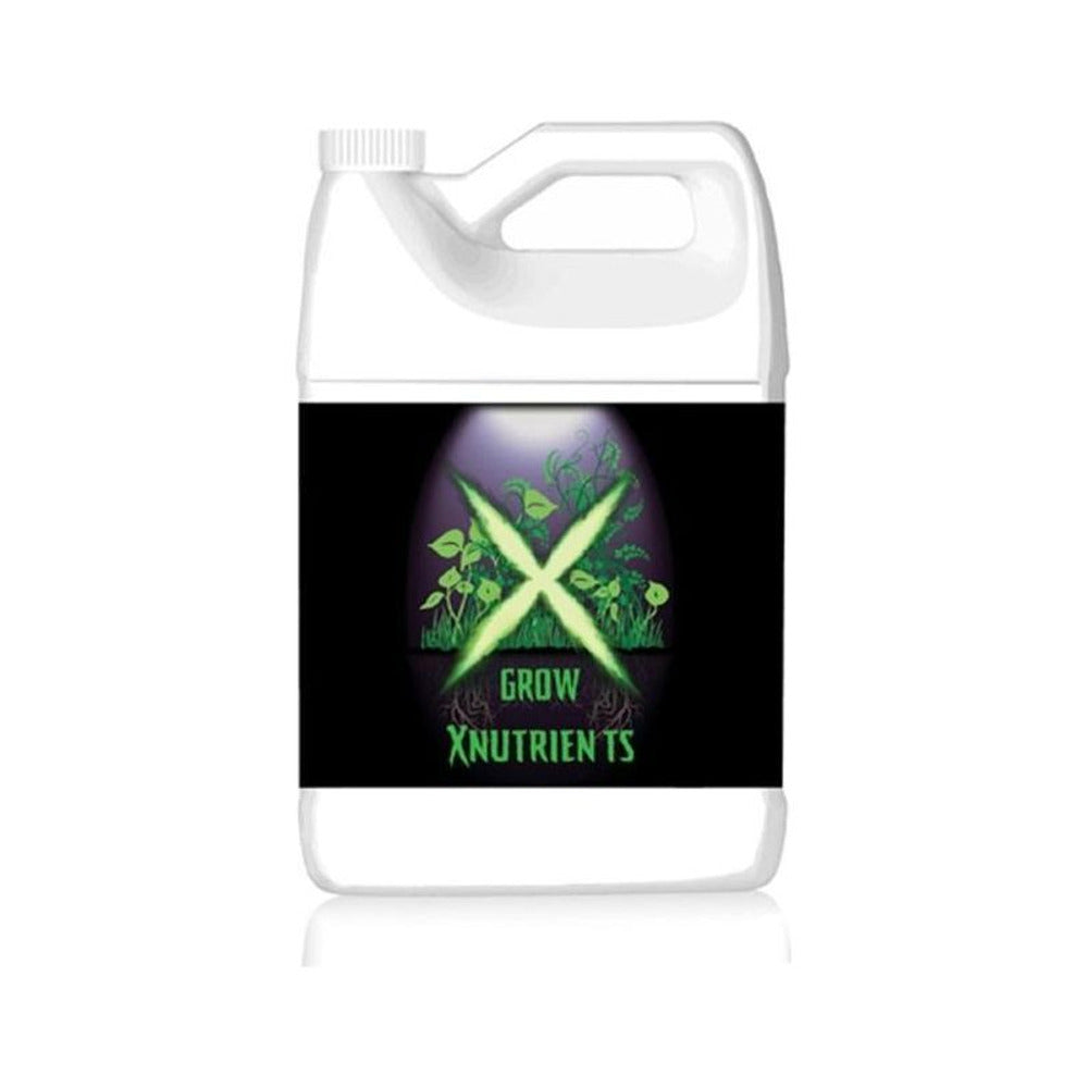 X-Nutrients GROW nutrient bottle with green X logo and plant imagery.