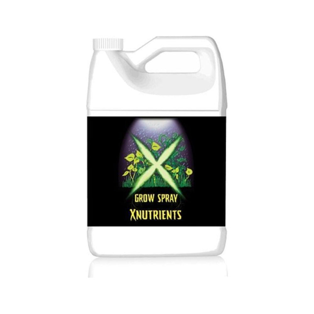 X-Nutrients Grow Spray 1-gallon jug with green "X" and plant logo.
